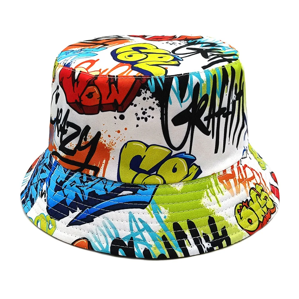 Unisex Graffiti Bucket Hat, Hip-Hop Street Style Fischerhut für Männer und Frauen, Sommer Outdoor Reise Strand Sonnenschutz Panama Hut
