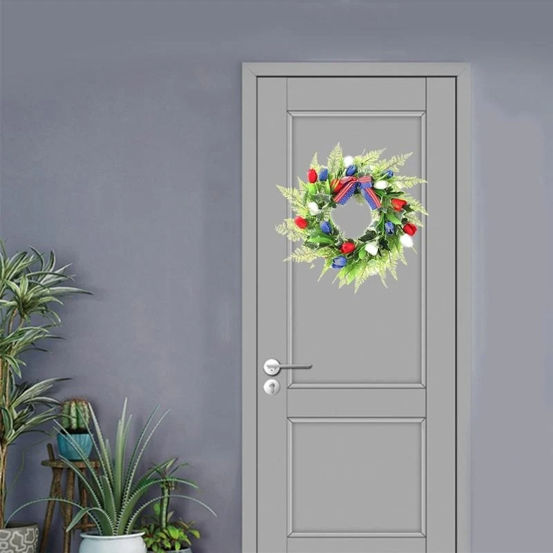 

Blue Red White Silk Flower American Patriotic Door Wreaths July of 4th Independe 15UB