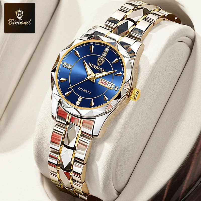 BINBONG женские часы, роскошные модные женские кварцевые часы, водонепроницаемые светящиеся наручные часы из нержавеющей стали с датой, подарок для любителей подруги