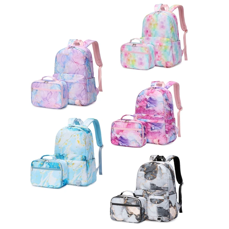 

School Backpack with Lunch Bag for Teen Girls Multi Pocket Schoolbag Student Daypack Female Book Bags Daypack