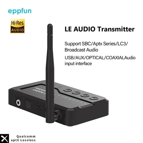 Eppfun LE Audio Bluetooth 5,4 transmisor de Audio para auriculares de TV con Aptx sin pérdidas Auracast LC3 para juegos ver música