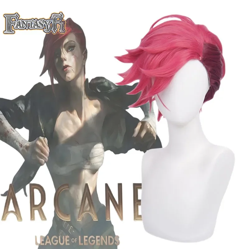 

Game LOL Arcane Vi Cosplay Wig VI 30cm Deep Rose Short Heat Resistant Synthetic Hair Anime Role Play Synthetic Fiber Wig