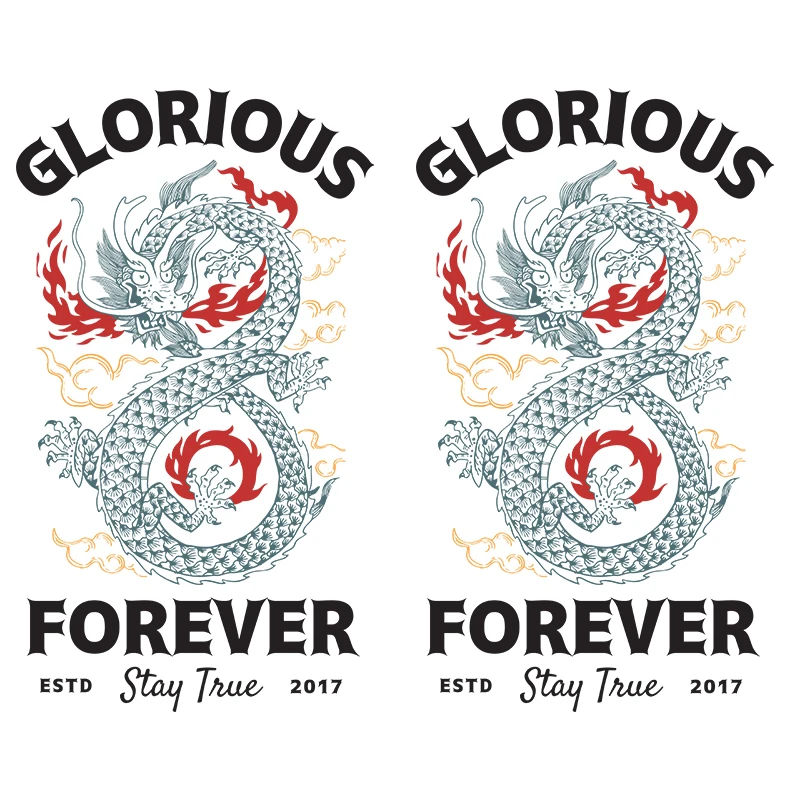 

Domineering Oriental Dragon Heat Transfer DIY Men's T-shirt striped Print personality decoration Iron On Patches