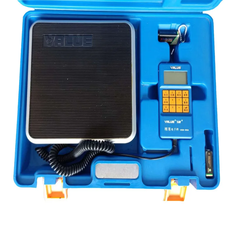 VES-50A/100B Manual Refrigerant Recovery Electronic Balance High-Precision Metal Freon Quantitative Filling Electronic Scale 9V