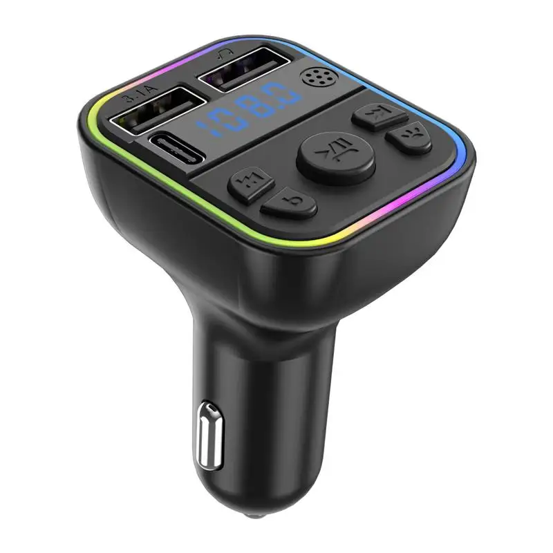 Wireless 5.0 Car FM Transmitter PD Type-C Dual USB Ambient Player MP3 Charger Type-C Wireless Light Handsfree PD QC3.0