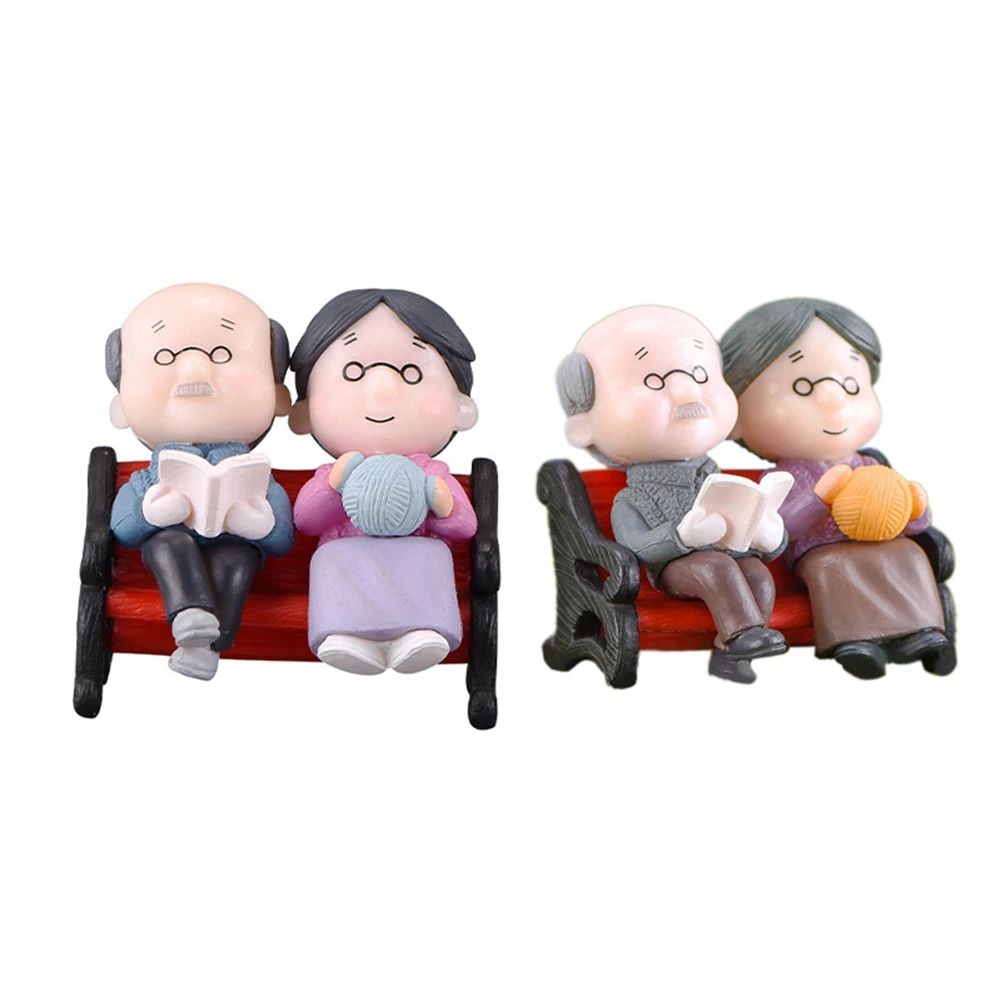 Mini Couple Figures Grandma Grandpa Couple Ornament for Fairy Garden Figurines Miniature