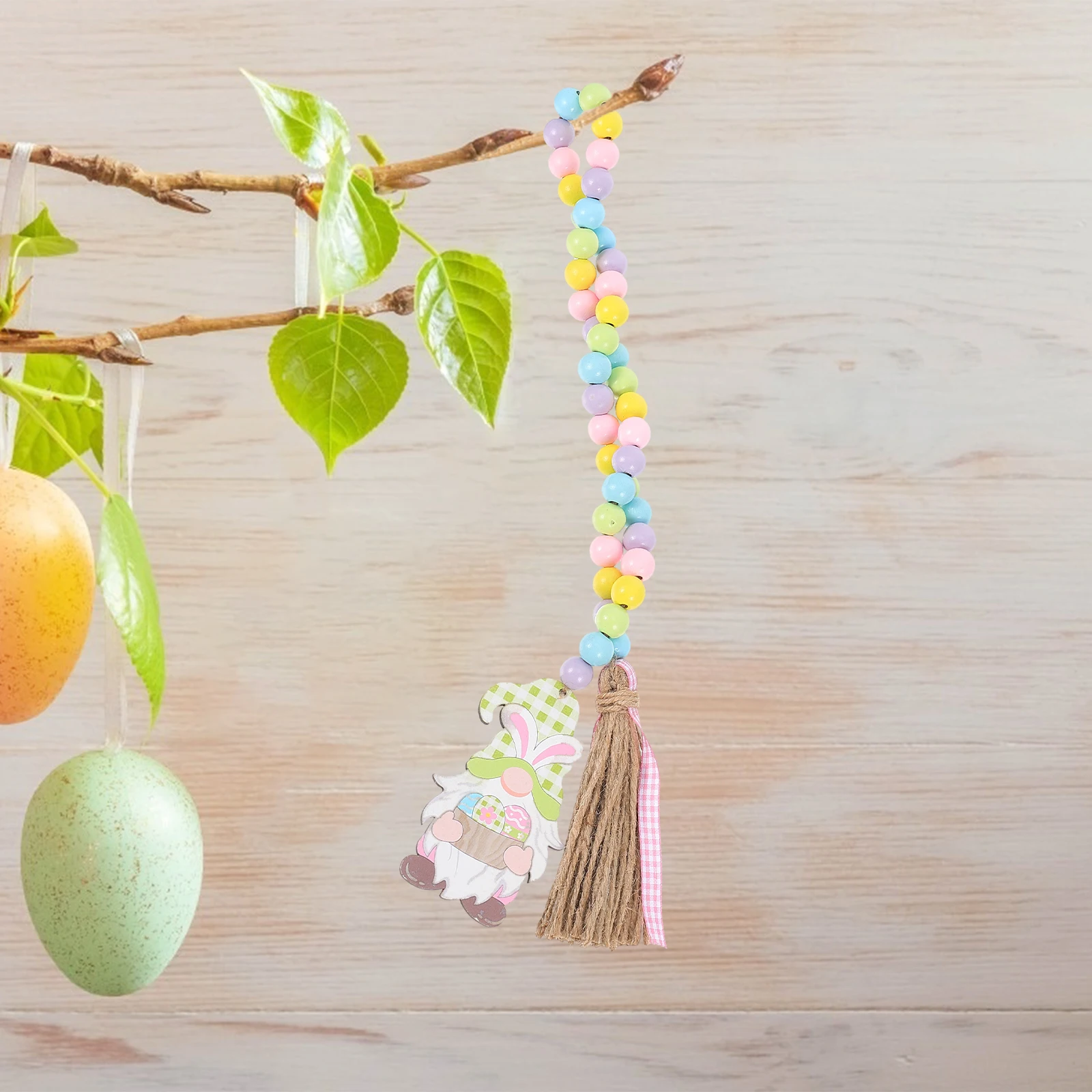 

Wooden Bead Garland Easter Rabbit Tassel String Home Party Decor Creative Wall Hanging nament Easter Beaded String Decorations