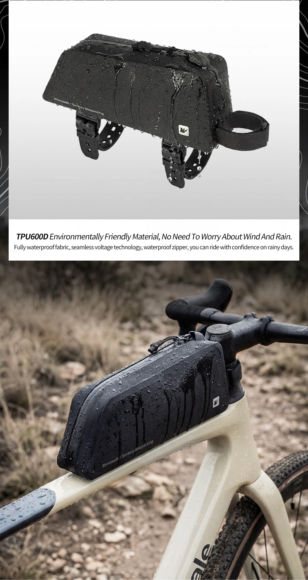 Rhinowalk Fahrradrahmentasche Wasserdicht 1L Oberrohr-Packtasche Satteltasche Schraub- oder Gurthalterung Passend für MTB Rennrad Bikepacking – Detail 3