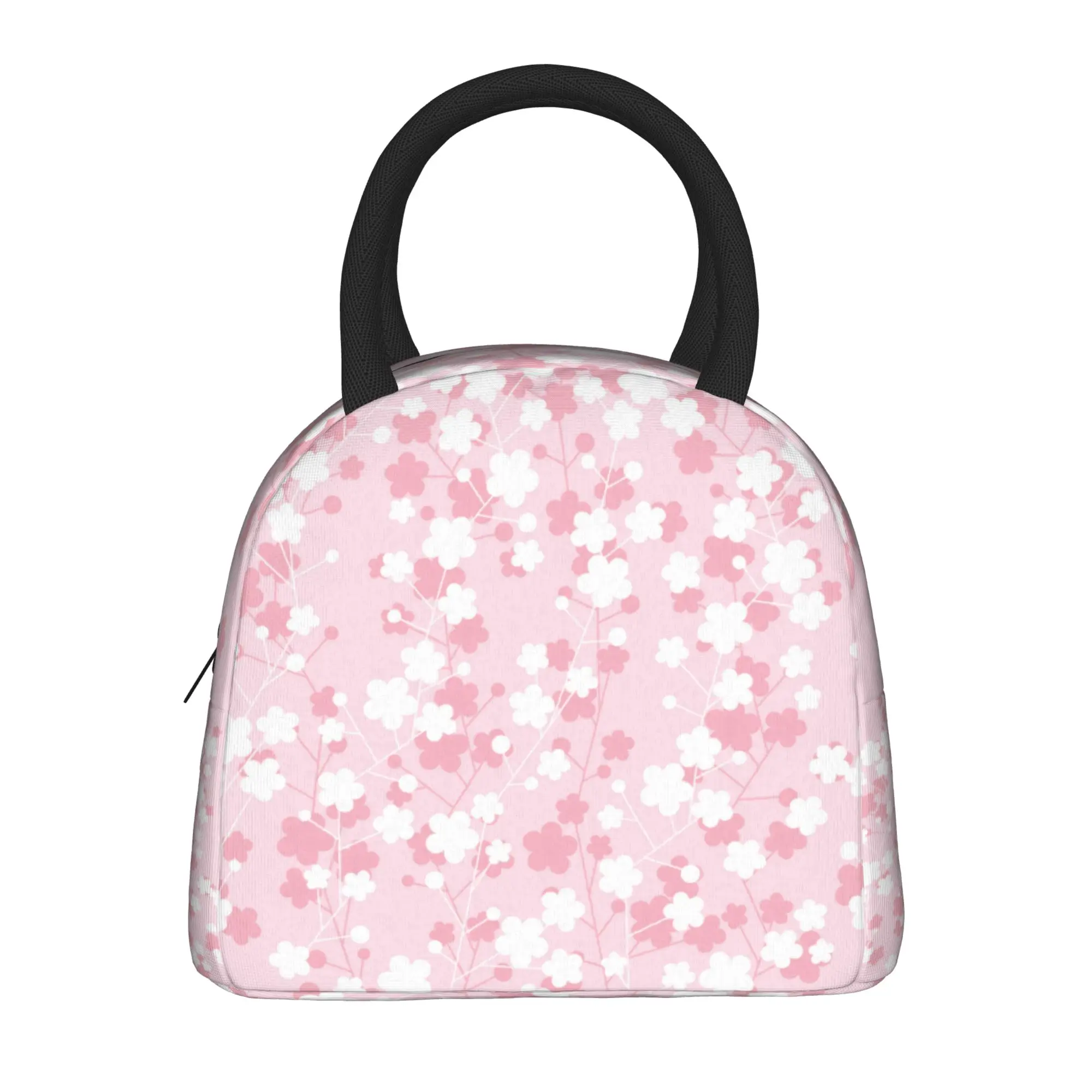 Japanese Sakura Cherry Blossom  Insulated Lunch Bags Cooler Bag Meal Container Leakproof Tote Lunch Box Food Storage Bags School