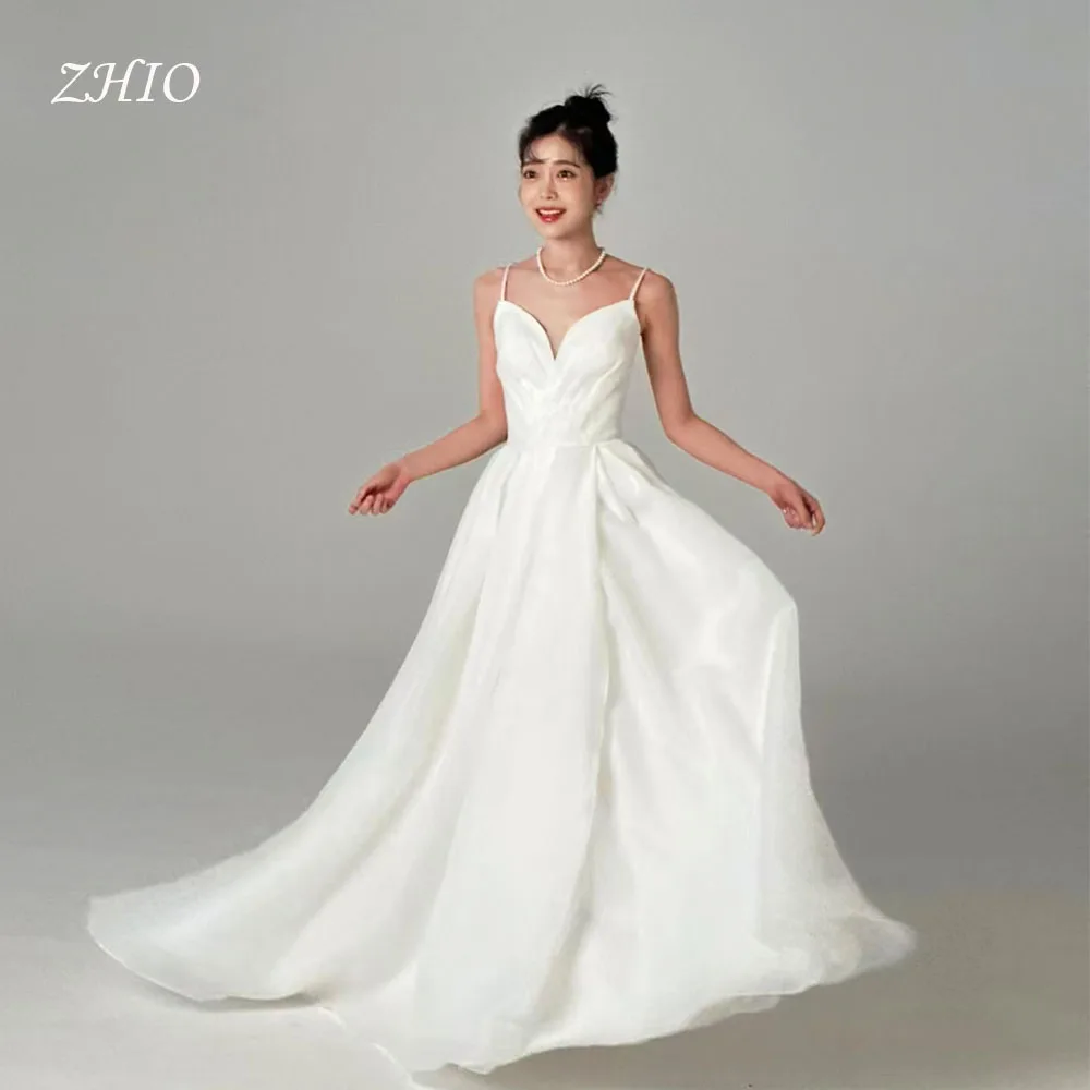 فستان ZHIO أنيق لحفلات الزفاف على شكل قلب وأكمام قصيرة من الأورجانزا العاجي الكوري للتصوير الفوتوغرافي فستان زفاف مخصص لحفلات الزفاف