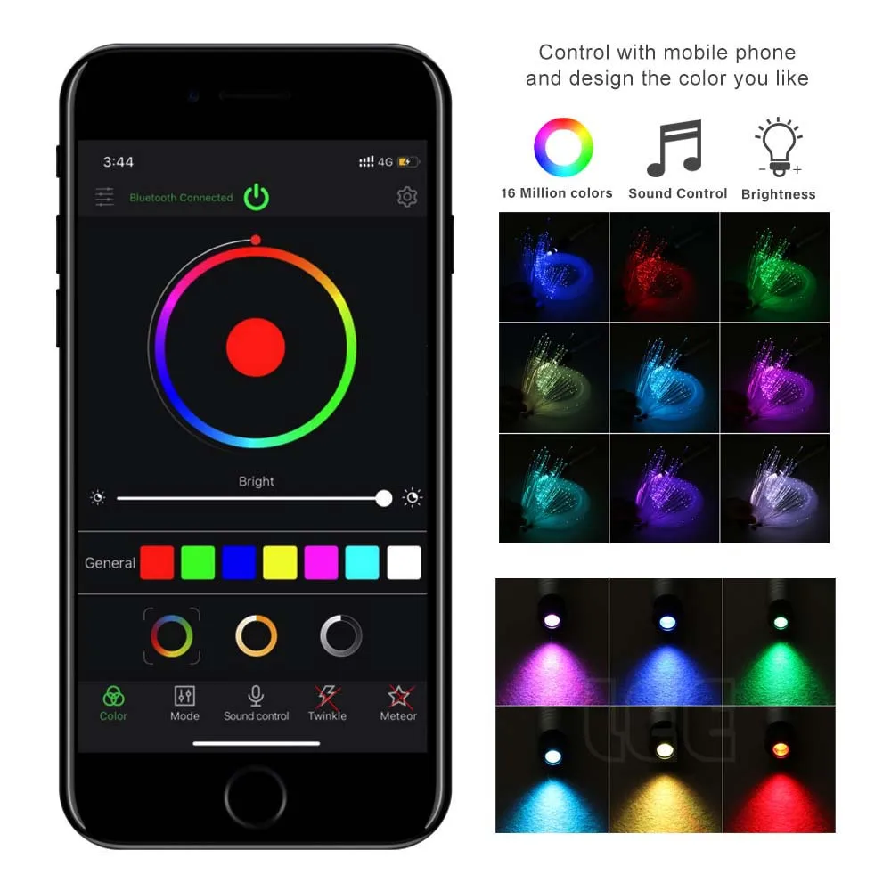 Lámpara LED de fibra RGBW para techo de coche, luces de estrella de fibra óptica, kits de luz de estrella, Control por aplicación para iluminación