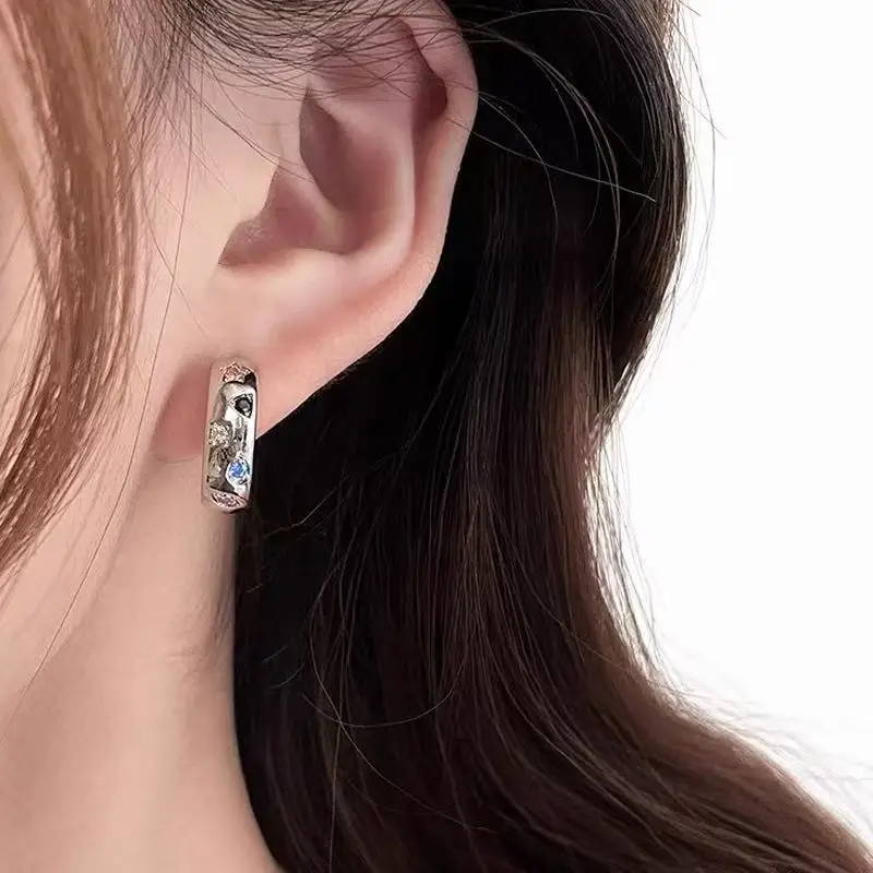 Earrings Colorful Zircon Star Hoop S925 Sterling Silver Post Women Lightweight Chic Niche Design Premium New Elegant