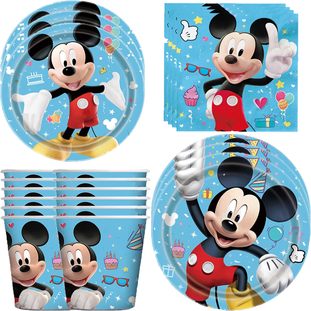 

Disney Blue Mickey Theme Party Supplies Disposable Tableware Paper Cups Napkin Plate tablecloth mickey mouse Birthday Decoration