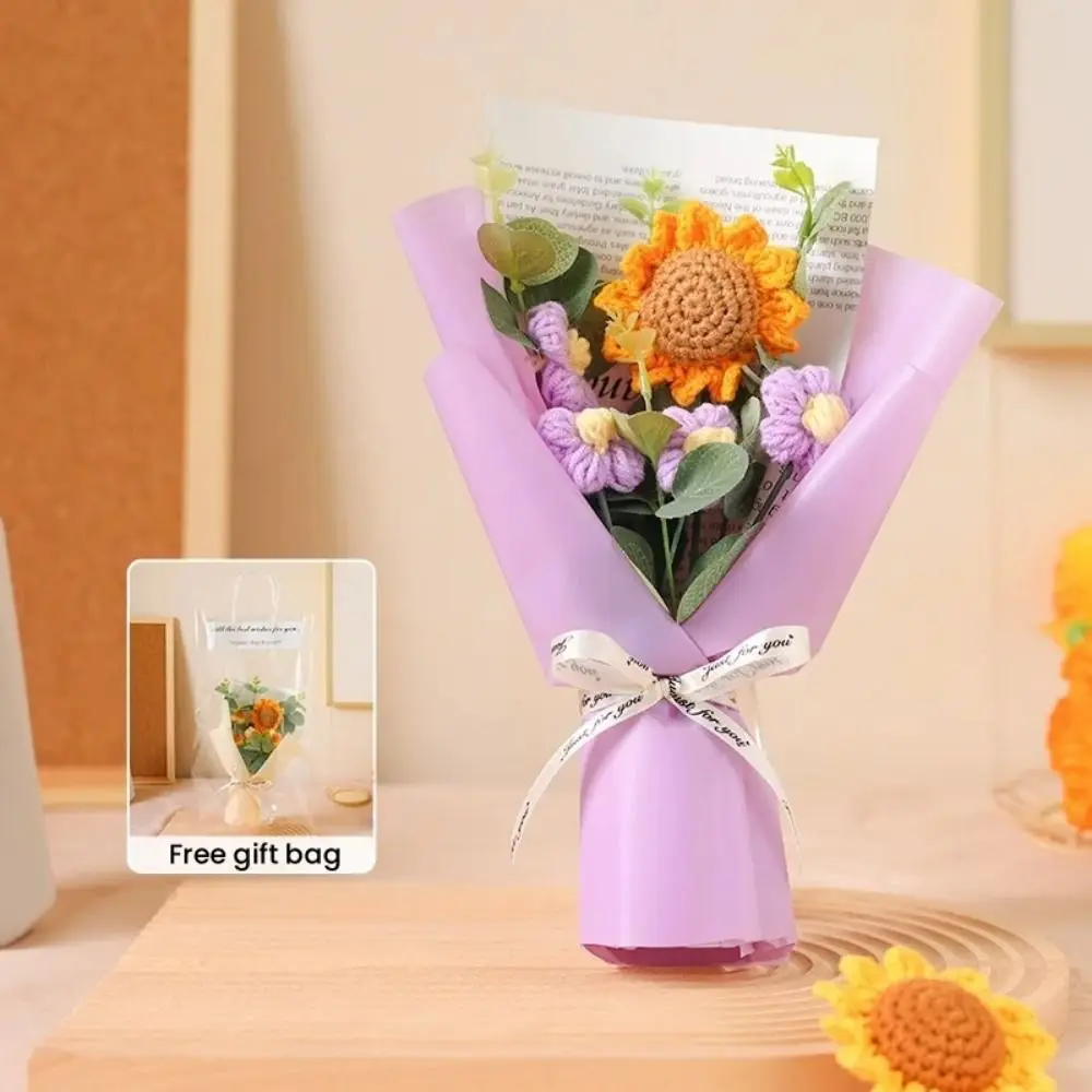 

Bouquet Decoration Sunflower DIY Bouquet Knitted Knit Lovely Sunflower Bouquet Elegant Cartoon Sunflower Flower Bouquet
