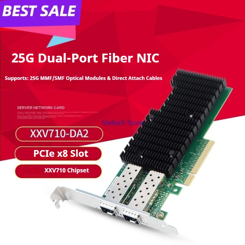 Original chip 25G dual port SFP28 server fiber optic network interface card XXV710-DA2