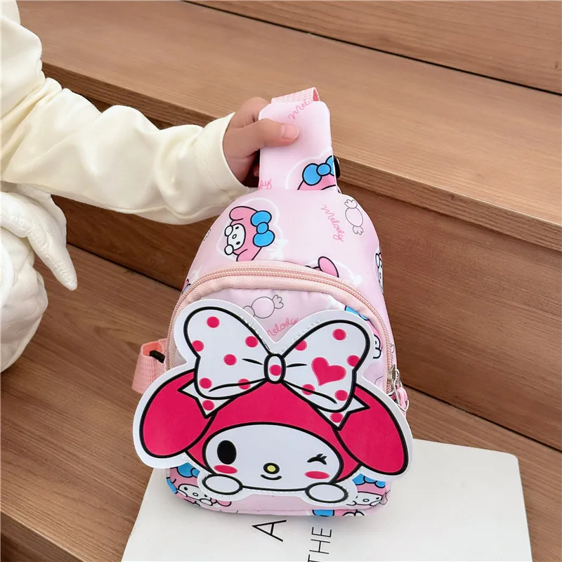 Sanrio Crossbody Snack Shoulder Bag para crianças, nova melodia, Clear M Cartoon, pacote de peito infantil, moda fofa