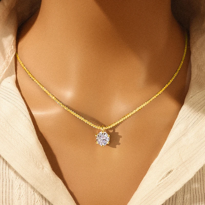 

DWJ 1CT Luxury Sparkling Moissanite Diamond White Pendant Necklace for Women Real 925 Sterling Silver High Quality Fine Jewelry