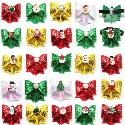 Noeuds papillon de Noël pour animaux de compagnie, collier coulissant brillant, accessoires pour chiens, fournitures pour animaux de compagnie, 50 pièces