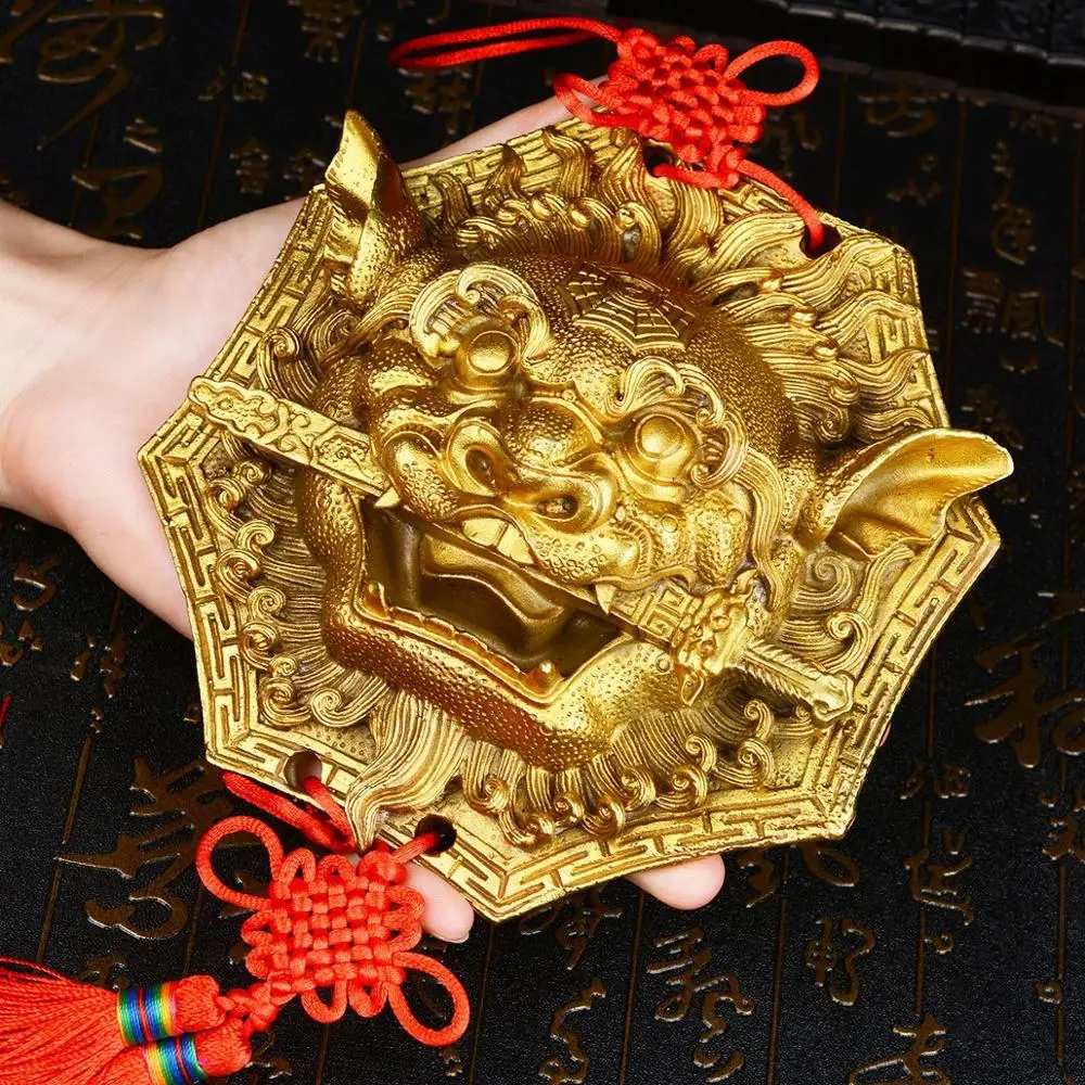 GOOD Geomantic omen Master # Asia HOME WALL DOOR Vestibule Exorcise evil spirits efficacious Copper Lion Sword talisman