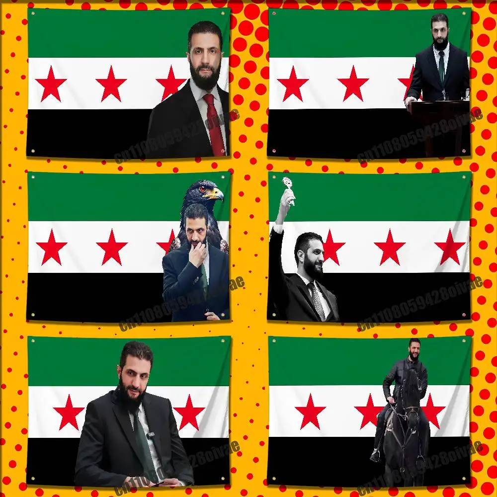 Bandeira da Síria Ahmad Hussein al-Sharaa para 50*70cm 60*90cm 60*110cm 80*120cm 100*150cm 150*200cm Banner de Acampamento Tapestry