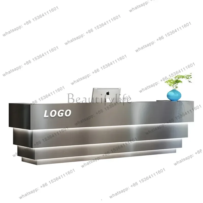 Checkout Front Desk Reception Counter Silver Classic Business Reception Desks Beauty Salon Mostrador Recepcion Office Furniture