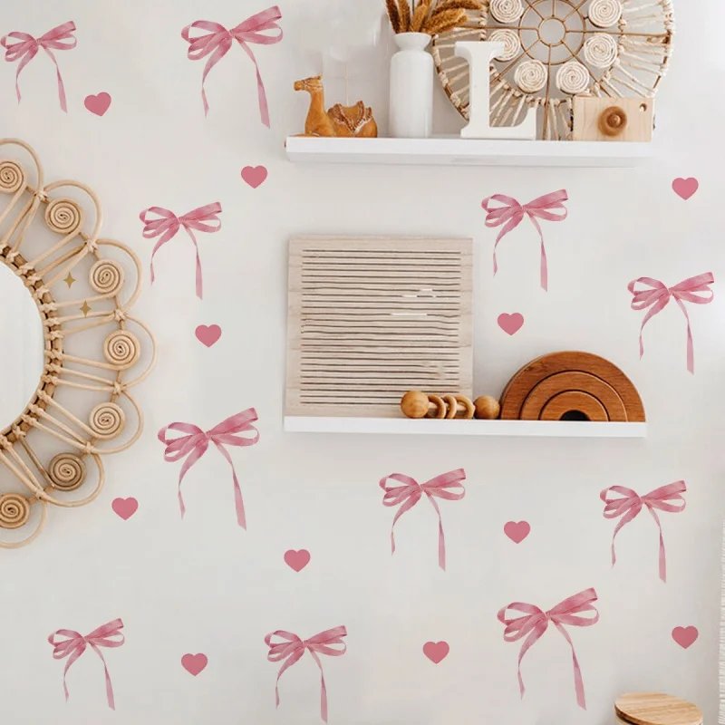 Pink Bow Love Home Decor Stickers Closet Stickers Girl Heart Bedroom Wall Stickers