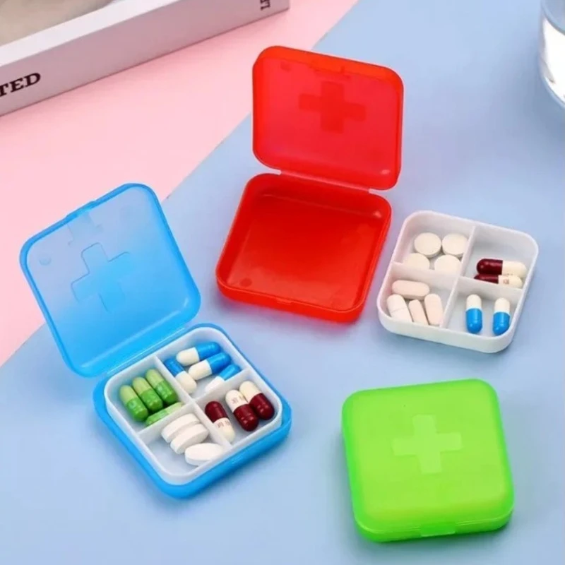 Portable 4Grids Cross Print Pillbox Mini Travel Pill Cases 7-day Carry-on Pill Holder Drug Tablet Medicine Storage Organizer Box