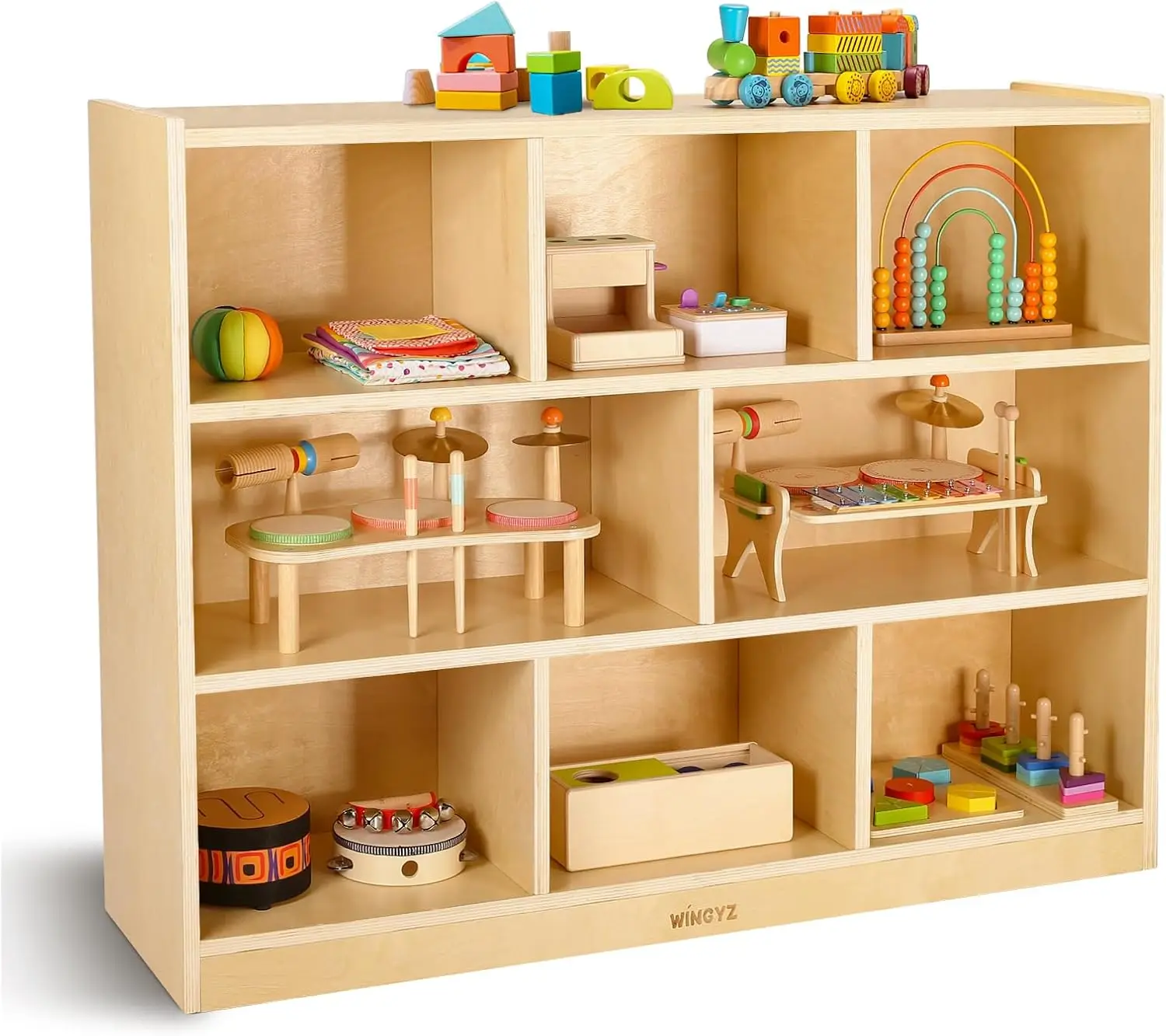 Wooden Storage Cabinet, 8-Section Kids Toy Storage Organizer, Spacious Montessori Kids Bookshelf, Toy Shelf Storage