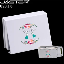 JASTER USB 3.0 Flash Drives 128GB Color Printing Fashion Pen Drive 64GB White Leather with Box Memory Stick Business Gift U Disk
