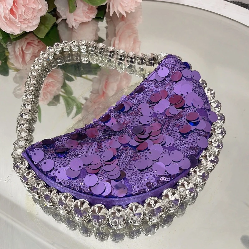 

Shiny Blingbling Evening Bags for Women Luxury Sequins Diamond Semi-circular Hobo Bag Fashion Diamond Beads Top-handle Bags