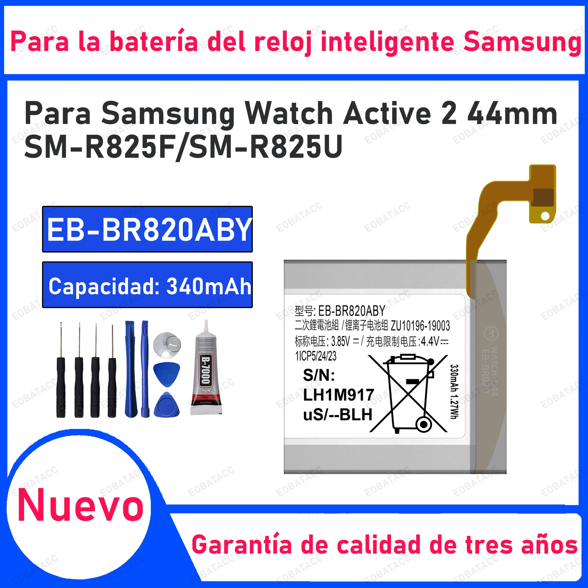 

340mAh 100% New EB-BR820ABU Battery For Samsung Watch Active 2 44mm/SM-R825F Replacement Bateria+Free Tools