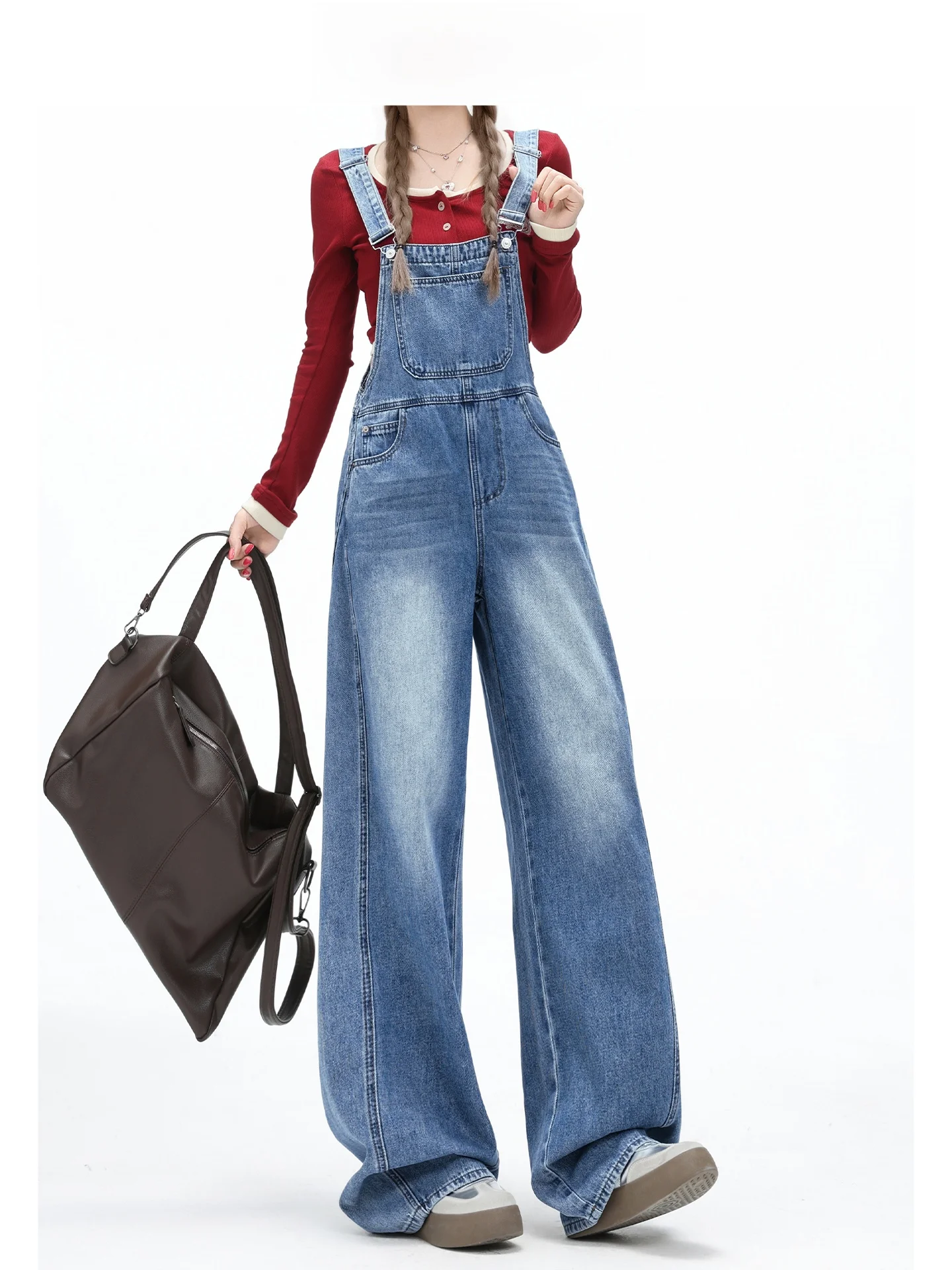 

Forever 2 Vintage Light Blue Loose Denim Overalls Women's High Waist Wide Leg Pants Spring New Sle Casual Loose Fit Jeans