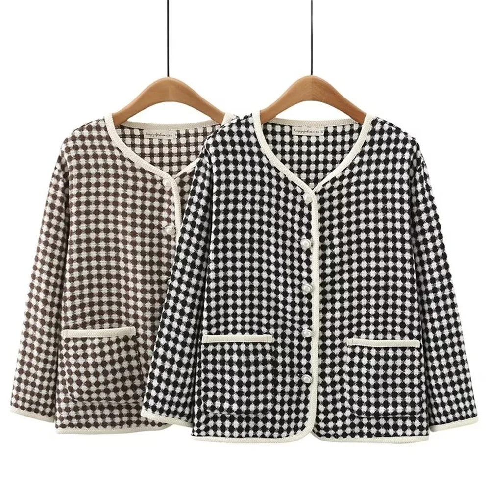 Plus size 2023 Autumn New Women's Wear European and American Style Loose fitting Fashion Casual Checker Small Fragrant Coat Hair