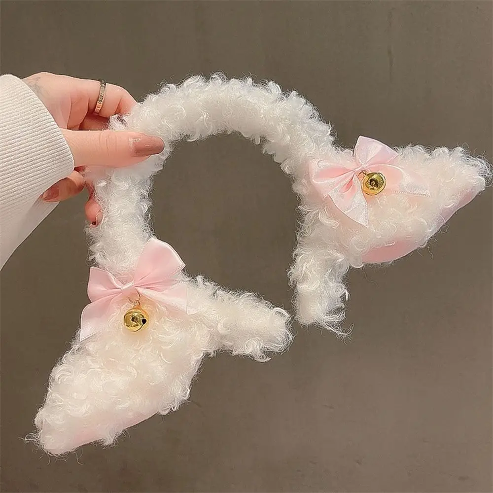 New Cute Plush Sheep Ears Headband Bow Cartoon Hairband Fashion Autumn Winter Head Hoop Handmade Costume Party Hair Accessories
