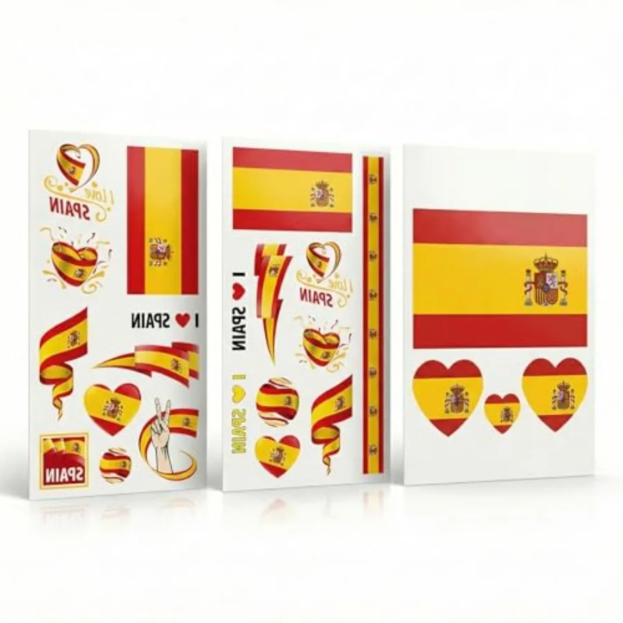 

20 Sheets Spain Flag Temporary Tattoos for World Cup 2026 Waterproof Tattoo Stickers for Face and Body Non-Toxic National Tatto