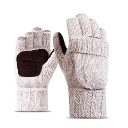 2024 Fashionable Winter Neutral Half Finger Suede Knitted Gloves for Daily Sports, Plush Thick Leather for Warmth