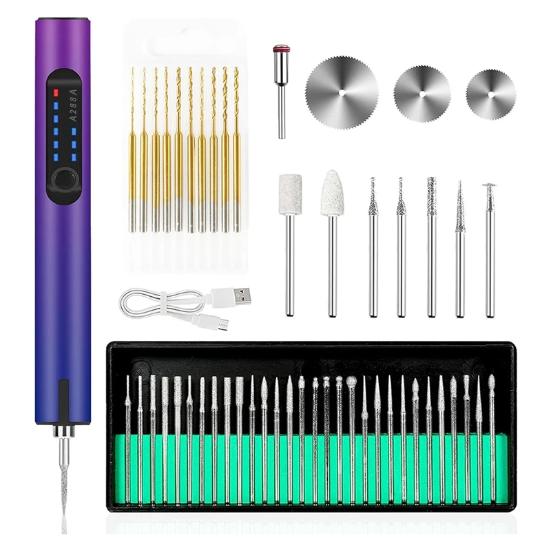 Graveur de stylo de gravure Rechargeable Y42A-USB, perceuse à main Portable pour la fabrication de bijoux, métal, bois, pierre, plastique, verre, violet