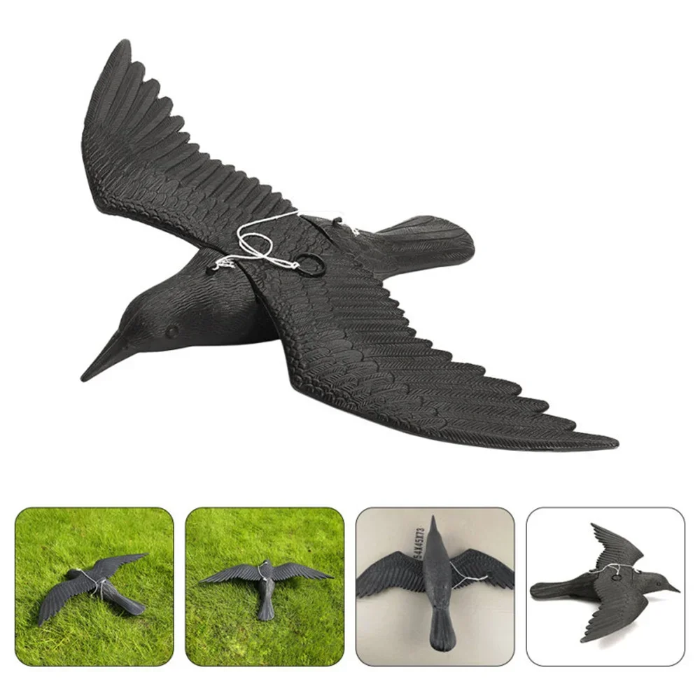 Realistic 3D Plastic Crow Figure Decoy Bird Statue Garden Decor Outdoor Flying Raven Sculpture Pest Control Bird Repeller