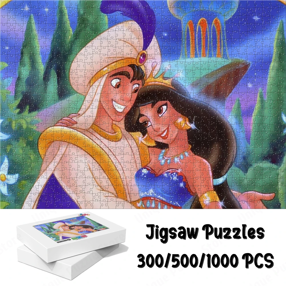 Aladdin and Jasmine Puzzle Disney Prince and Princess Series Jigsaw Puzzles Aladdin Magic Lamp Cartoon Unique Toys Hobbies Gift