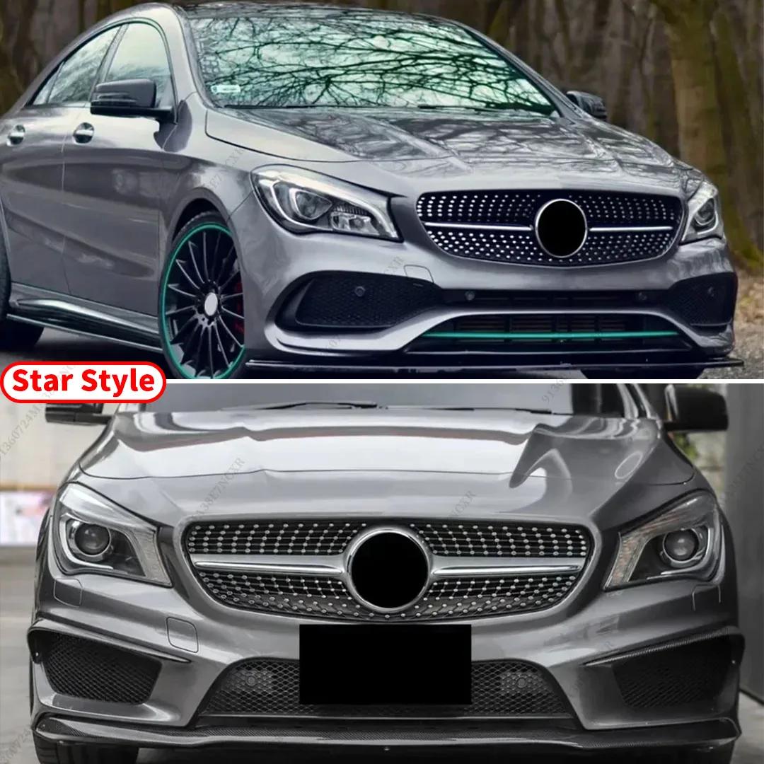 GT Diamond Style Front Hood Grille For Mercedes Benz CLA C117 W117 2013-2019 like 180 200 220 260 Racing Bumper Grill Mesh view 3