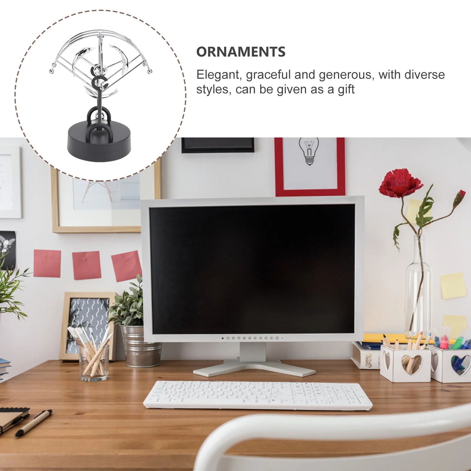 1 pçs movimento perpétuo ornamento de mesa prata base sólida ciência decoração escritório casa alívio do estresse durável balanço metal