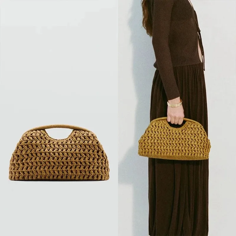 

Summer Luxury Straw Bag Women Woven Clutch Purse Bag Rattan Handmade Handle Boho Ladies Travel Beach Versatile Kintted Tote Bag