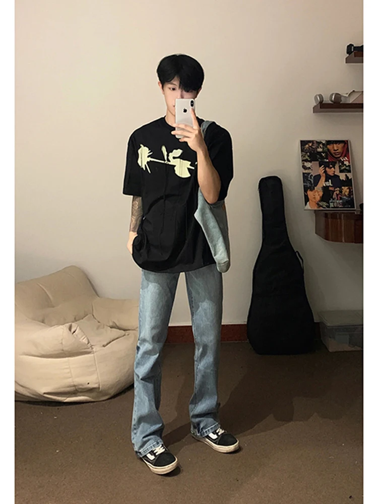 

Светло-голубые прямые джинсы слим-фит для мужчин, летние, тонкие, из смесового хлопка и полиэстера, в стиле OOTD, производство Цзянсу, Чжэцзян, Шанхай