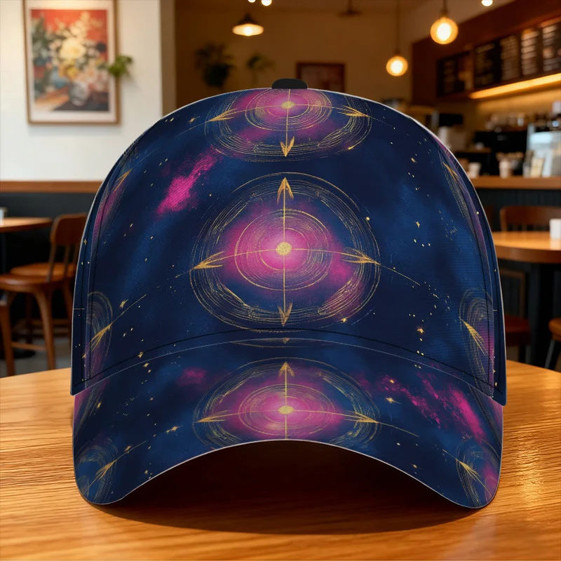Adjustable Snapback Cosmic Circles Print Baseball Cap Suitable for Group Hangouts Christmas Planets Hat Casual Wear Parties