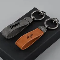 Laser Custom Vintage Nubuck Leather Keychain Personalize Car Logo Key Chain Holder Engrave Company Name Keyring Men Women