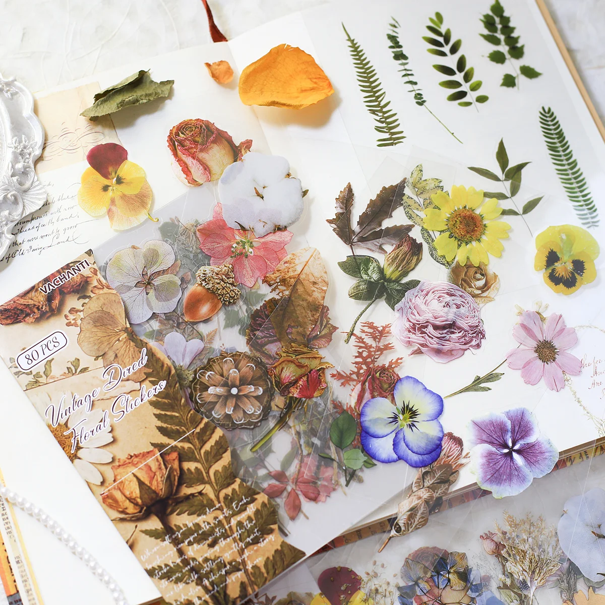 Journamm 80 Stück nicht wiederholende Muster-Aufkleber, transparente PET-Blumen-Aufkleber, Scrapbook-Aufkleber für Scrapbooking, Journaling