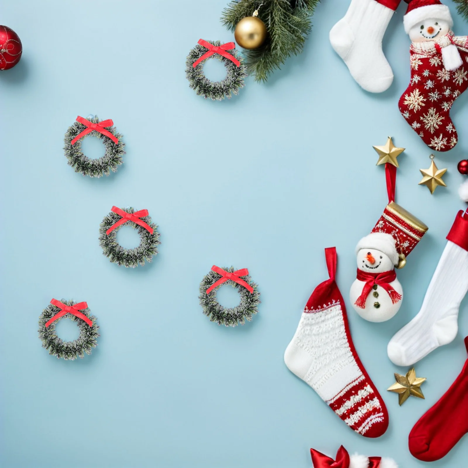 

24Pcs Mini Wreath Ornaments with Bow Artificial Garland for Crafts Small Christmas Decorations Festive Indoor Decor Home