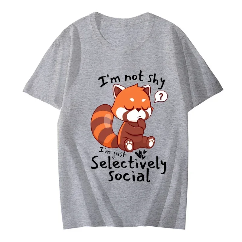 Shy Red Panda, I\'m Not Anti-Social I\'m Selectively Social Essential T-Shirt for Women Clothes 2000s Aesthetic Clothes Y2k Tops