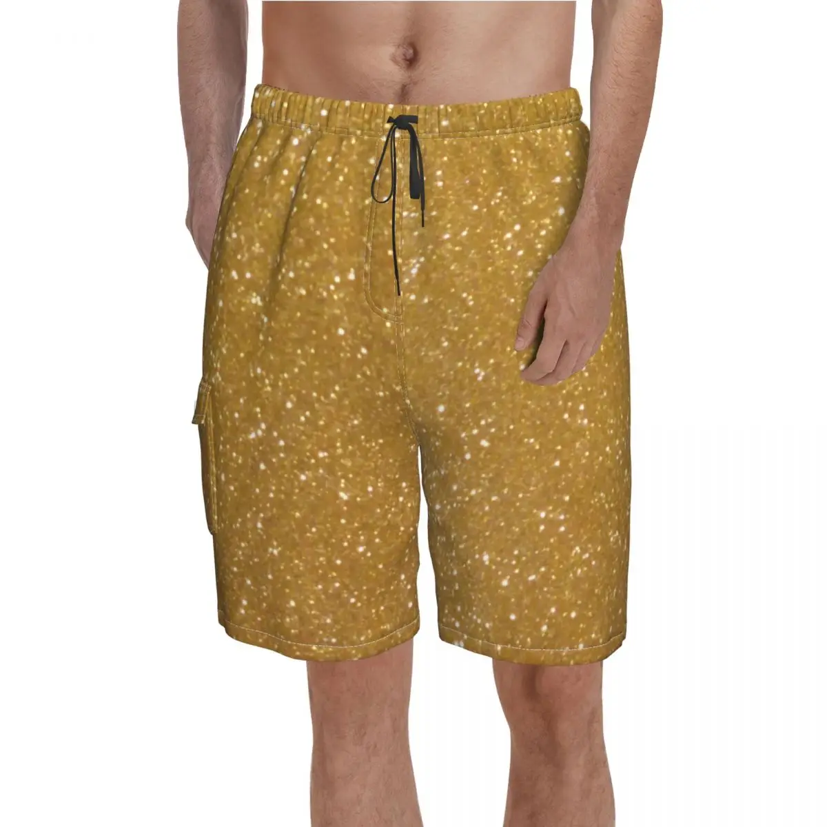 Faux Gold Metallic Board Shorts Glitter Metal Print Sparkly Cute Board Short Pants Men Custom Oversize Swim Trunks Gift idea