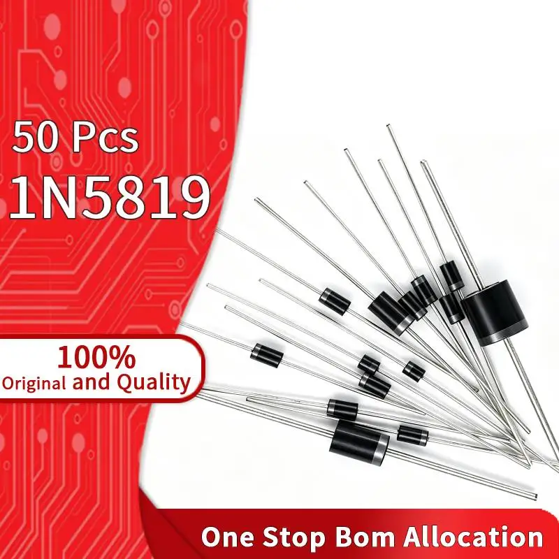 50 Pcs 1N5819 Schottky Diodes 40V 1A DO-41 Schottky Barrier Diodes For Signal Processing Power Electronic Components Diodes